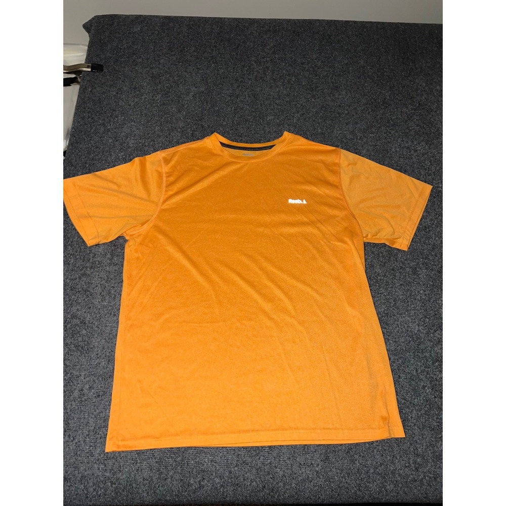 Reebok Mens Short Sleeve Athletic T-Shirt Orange Large Polyester Performance Tee